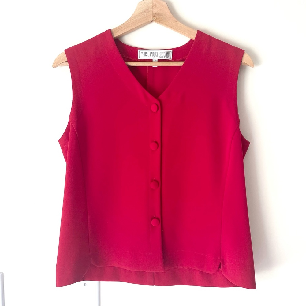 Vintage cherry red Mario Pucci Cecconi sleeveless blouse